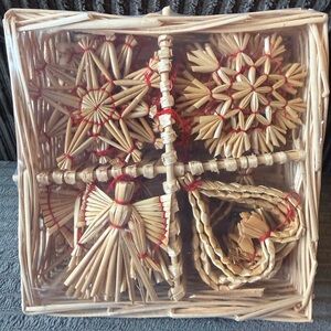 Christmas Ornament Natural Straw Set New Heart Star